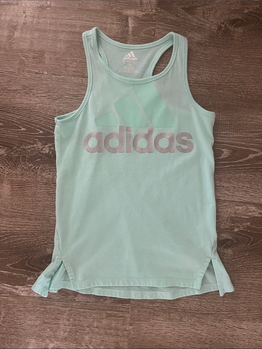 Adidas Mint Blue Green Logo Racerback Tank Top size Small 7/8